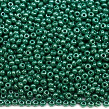 10/0 58240 Preciosa Seed Beads. Opaque Sfinx green.