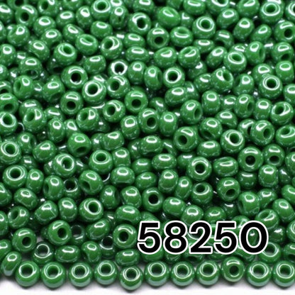 10/0 58250 Preciosa Seed Beads. Opaque Sfinx green.