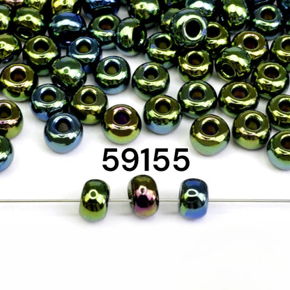 2/0 59155 Preciosa Чешский стеклянный бисер Рокайль 6.1mm. Непрозрачный зеленый ирис.