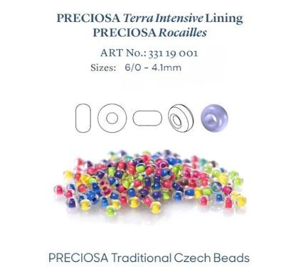 6/0 08A86 Preciosa Czech Glass Koraliki Rocailles 4.1mm. Kryształowe terra intensywne żółte wykończenie.