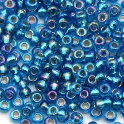 10/0 67159 Preciosa Missangas/Miçangas Pequenas (contas miúdas) de vidro checo Rocaille 2.3mm. Aguamarina transparente com interior prateado, arco-íris.