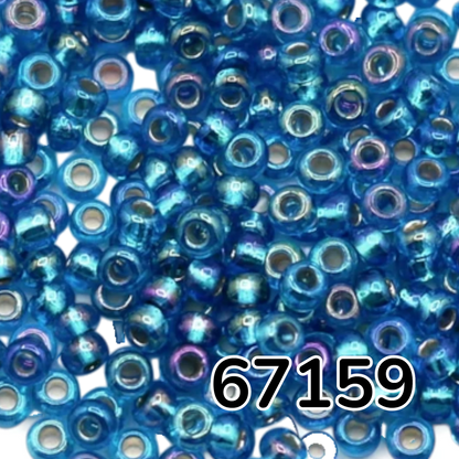10/0 67159 Preciosa Missangas/Miçangas Pequenas (contas miúdas) de vidro checo Rocaille 2.3mm. Aguamarina transparente com interior prateado, arco-íris.