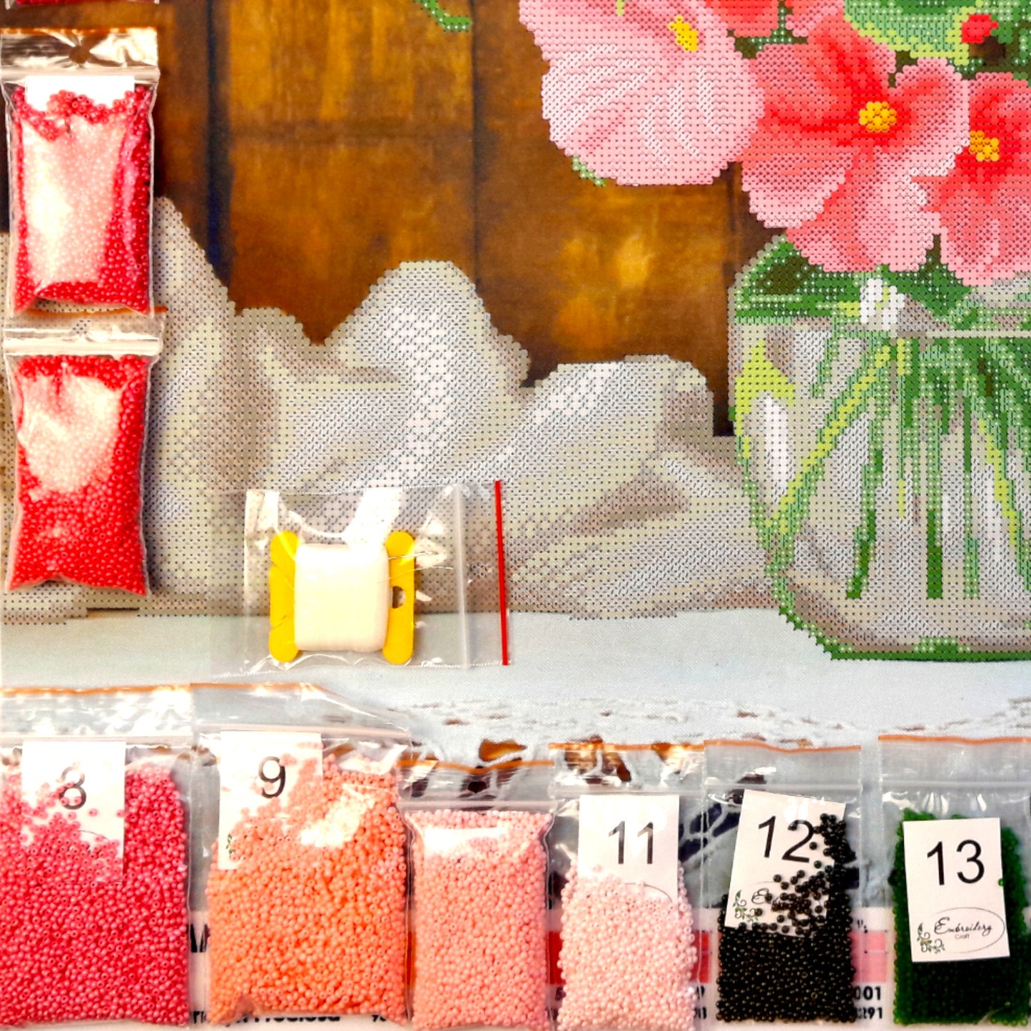 DIY Bead embroidery kit "Mallow flowers''. Size: 21 - 21 in (53 - 53cm) - VadymShop