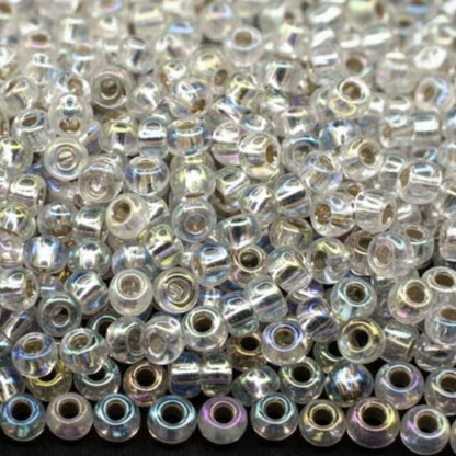 10/0 78109 Preciosa Perles de verre tchèques de Rocaille 2.3mm. Cristal doublé argent, arc-en-ciel.