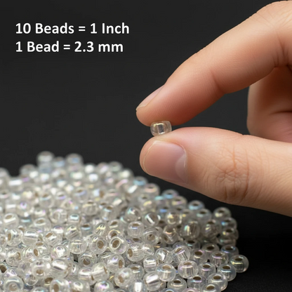 10/0 78109 Preciosa Perles de verre tchèques de Rocaille 2.3mm. Cristal doublé argent, arc-en-ciel.