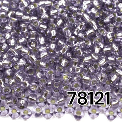 10/0 78121 Preciosa Czech Glass Seed Beads Rocailles 2.3mm. Purple 2 dyed Crystal, Silver Lined.