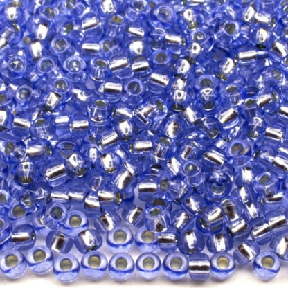 10/0 78131 Preciosa Czech Glass Seed Beads Rocailles 2.3mm. Blue 2 dyed Crystal, Silver Lined.