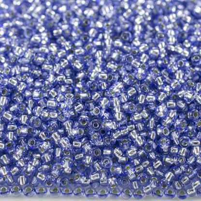 10/0 78131 Preciosa Czech Glass Seed Beads Rocailles 2.3mm. Blue 2 dyed Crystal, Silver Lined.