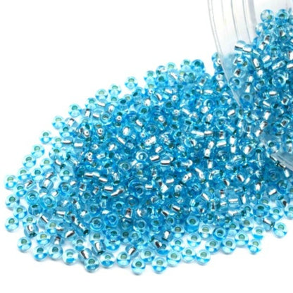 10/0 78134 Preciosa Cuentas de Semilla (Abalorios / Mostacillas) Checas de Vidrio Rocallas 2.3mm. Azul 2 teñido Cristal, Plateado Forrado.