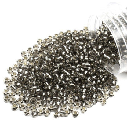 10/0 78141 Preciosa Cuentas de Semilla (Abalorios / Mostacillas) Checas de Vidrio Rocallas 2.3mm. Negro Gris 2 teñido Cristal, Plateado Forrado.