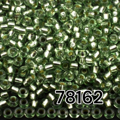 10/0 78162 Preciosa tschechische Glas Perlen Rocailles 2,3mm. Grün 2 gefärbt Kristall, silberbeschichtet.