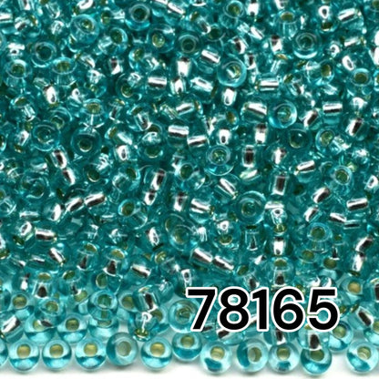 10/0 78165 Preciosa Τσέχικες Γυάλινες Χάντρες Ροκάιλ 2.3mm. Μπλε Πράσινο 2 βαμμένο Κρύσταλλο, Ασημένια Επένδυση.