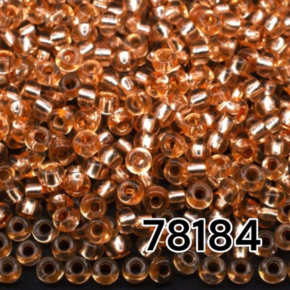 10/0 78184 Preciosa Czech Glass Seed Beads Rocailles 2.3mm. Orange 2 dyed Crystal, Silver Lined.