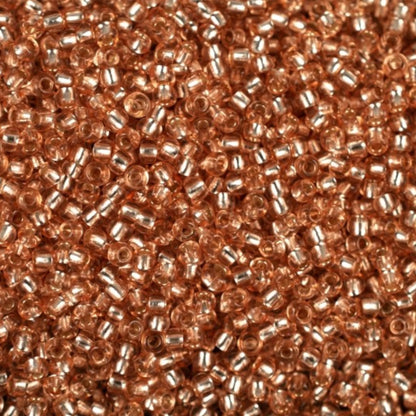 10/0 78185 Preciosa Czech Glass Perler Rocailles 2.3mm. Orange 2 farvet Krystal, Sølvbelagt.