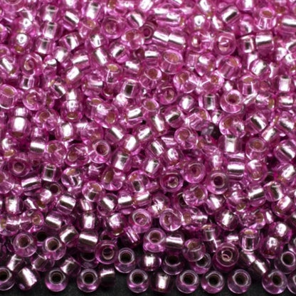 10/0 78192 Preciosa Tschechische Glas Perlen Rocailles 2.3mm. Rosa Lila 2 gefärbte Kristall, Silber Ausgelegt.