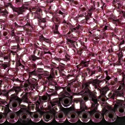 10/0 78192 Preciosa Tschechische Glas Perlen Rocailles 2.3mm. Rosa Lila 2 gefärbte Kristall, Silber Ausgelegt.
