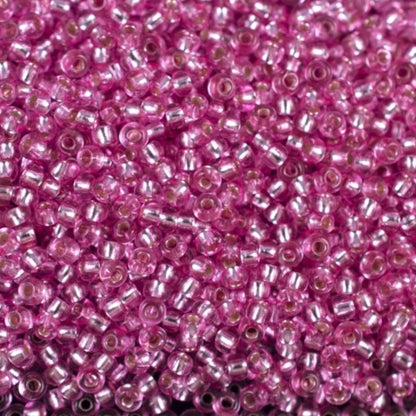 10/0 78192 Preciosa Tschechische Glas Perlen Rocailles 2.3mm. Rosa Lila 2 gefärbte Kristall, Silber Ausgelegt.