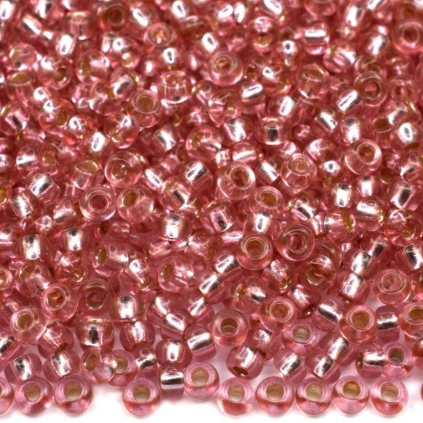 10/0 78193 Preciosa Cseh Üveg Magtartalmú Gyöngyök (Kásagyöngy) Rocailles 2.3mm. Rózsaszín Piros 2 festett Kristály, Ezüst Szegélyű.