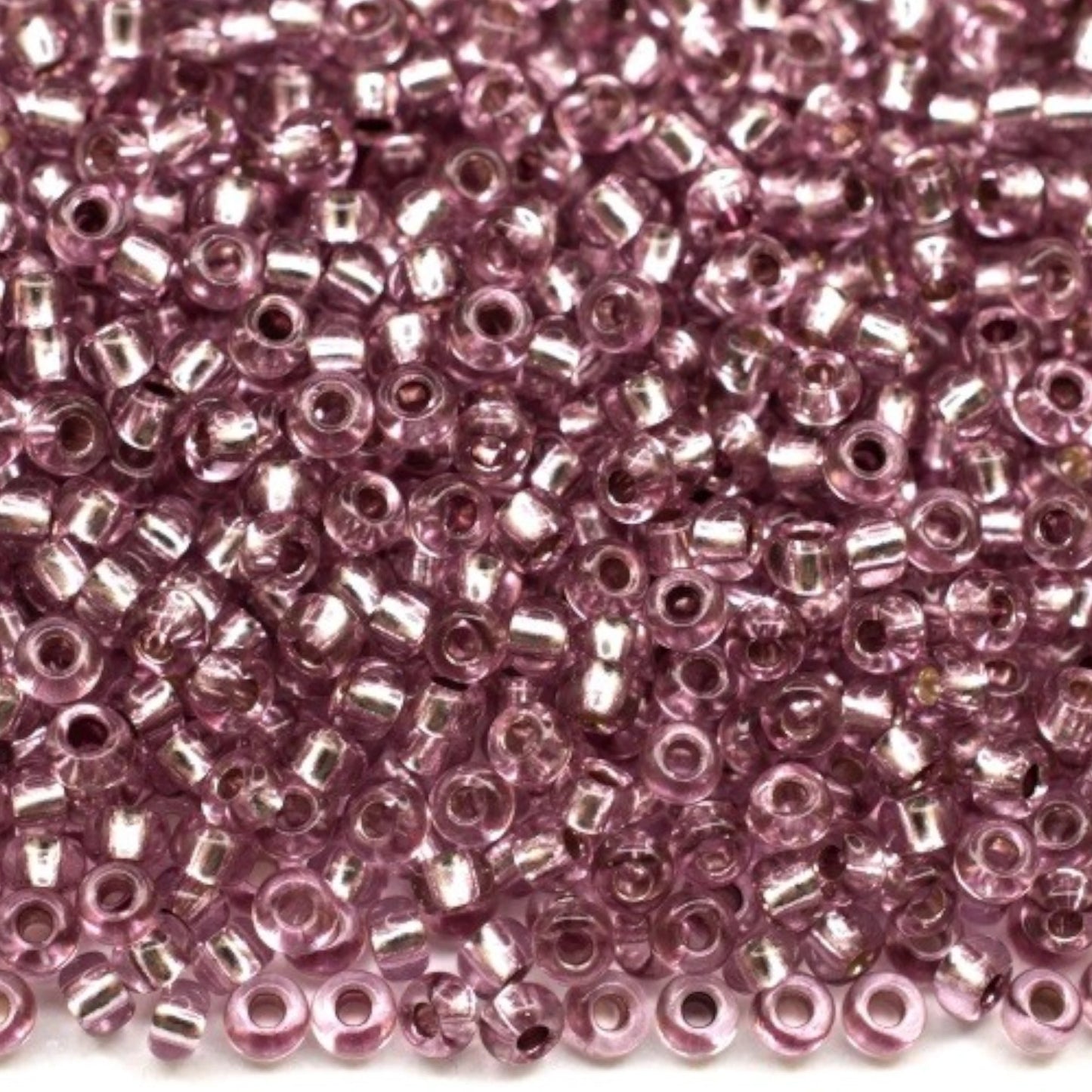 10/0 78195 Preciosa Czech Glass Perler Rocailles 2.3mm. Lilla Pink 2 farvet Krystal, Sølvbelagt.