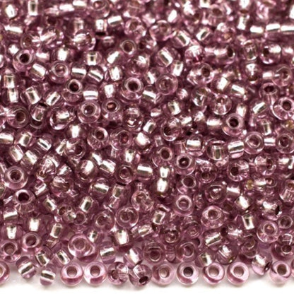 10/0 78195 Preciosa Czech Glass Perler Rocailles 2.3mm. Lilla Pink 2 farvet Krystal, Sølvbelagt.