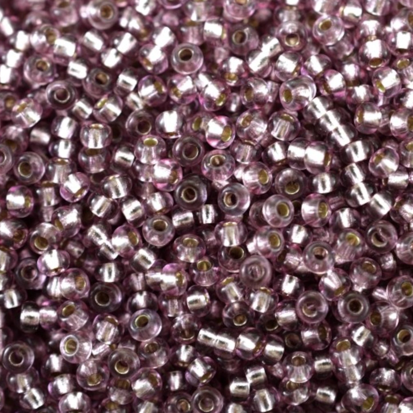 10/0 78195 Preciosa Czech Glass Perler Rocailles 2.3mm. Lilla Pink 2 farvet Krystal, Sølvbelagt.