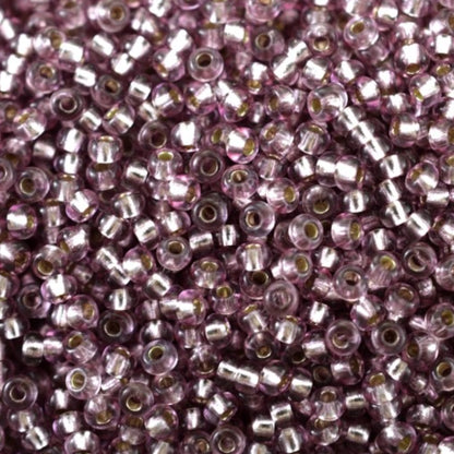 10/0 78195 Preciosa Czech Glass Perler Rocailles 2.3mm. Lilla Pink 2 farvet Krystal, Sølvbelagt.