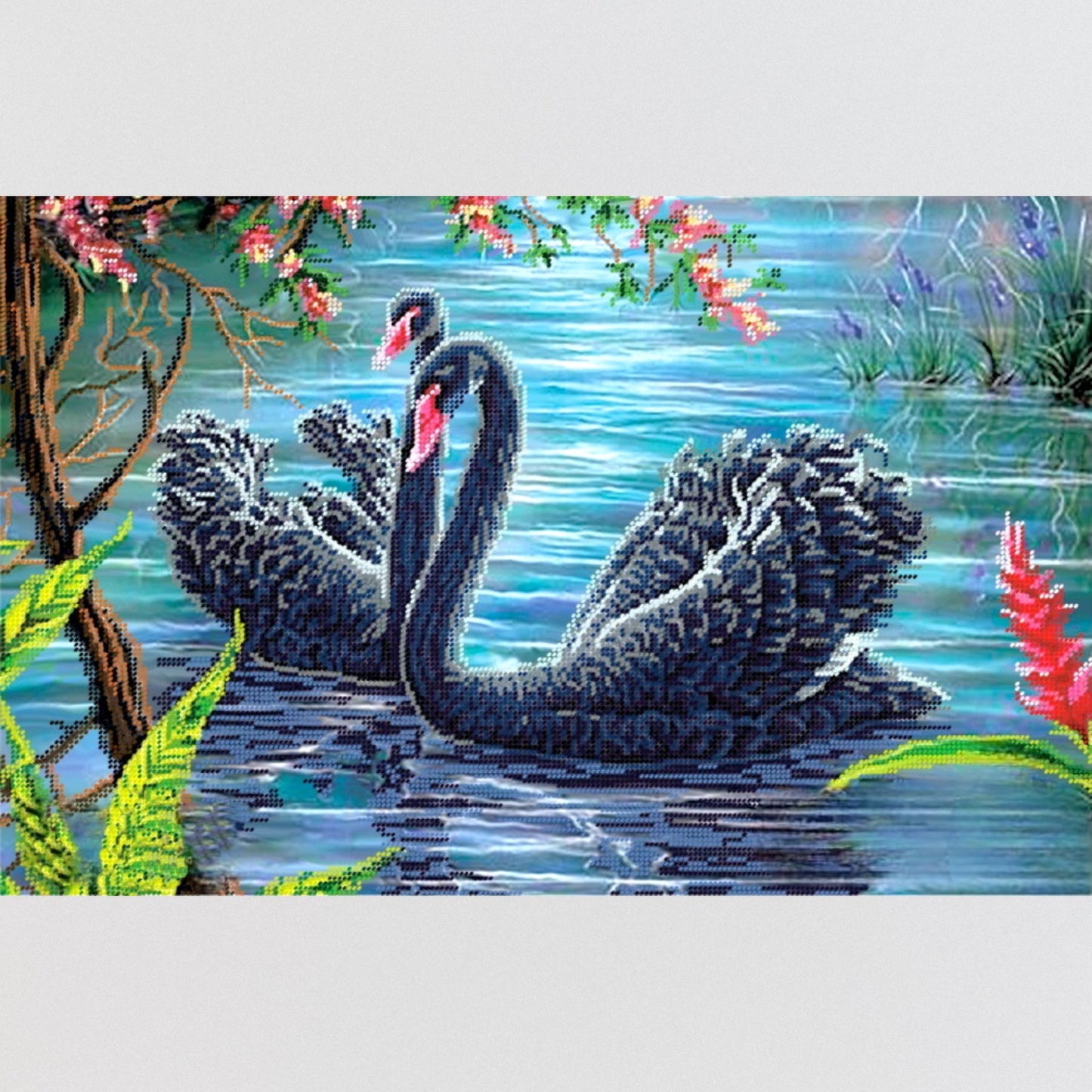 DIY Bead embroidery kit "Black Swans". Size: 18.5-15.7in (47-30сm) - VadymShop