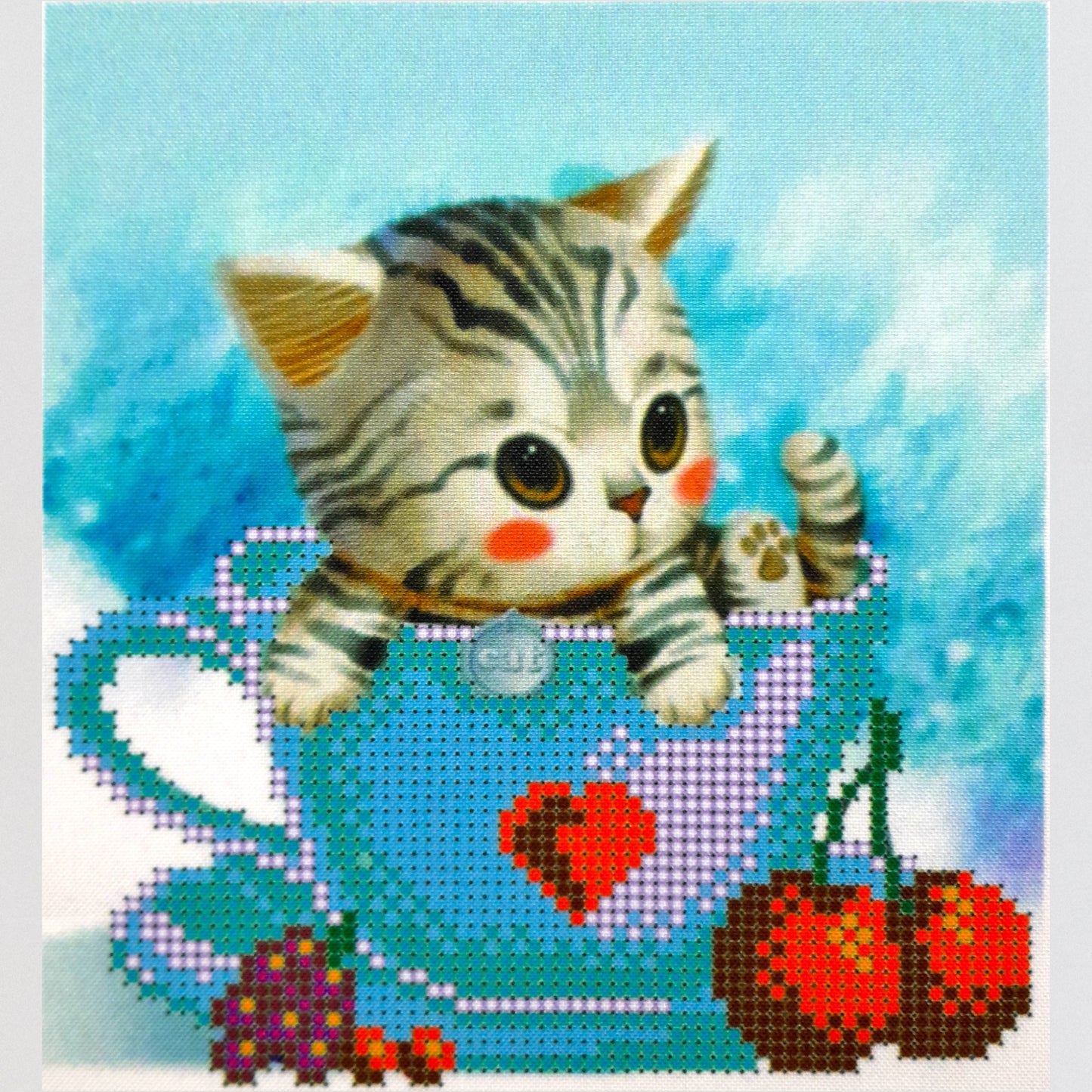 DIY Bead embroidery kit  "Kitten in a cup". Size: 5.9 - 7.5 in (15 - 19cm) - VadymShop