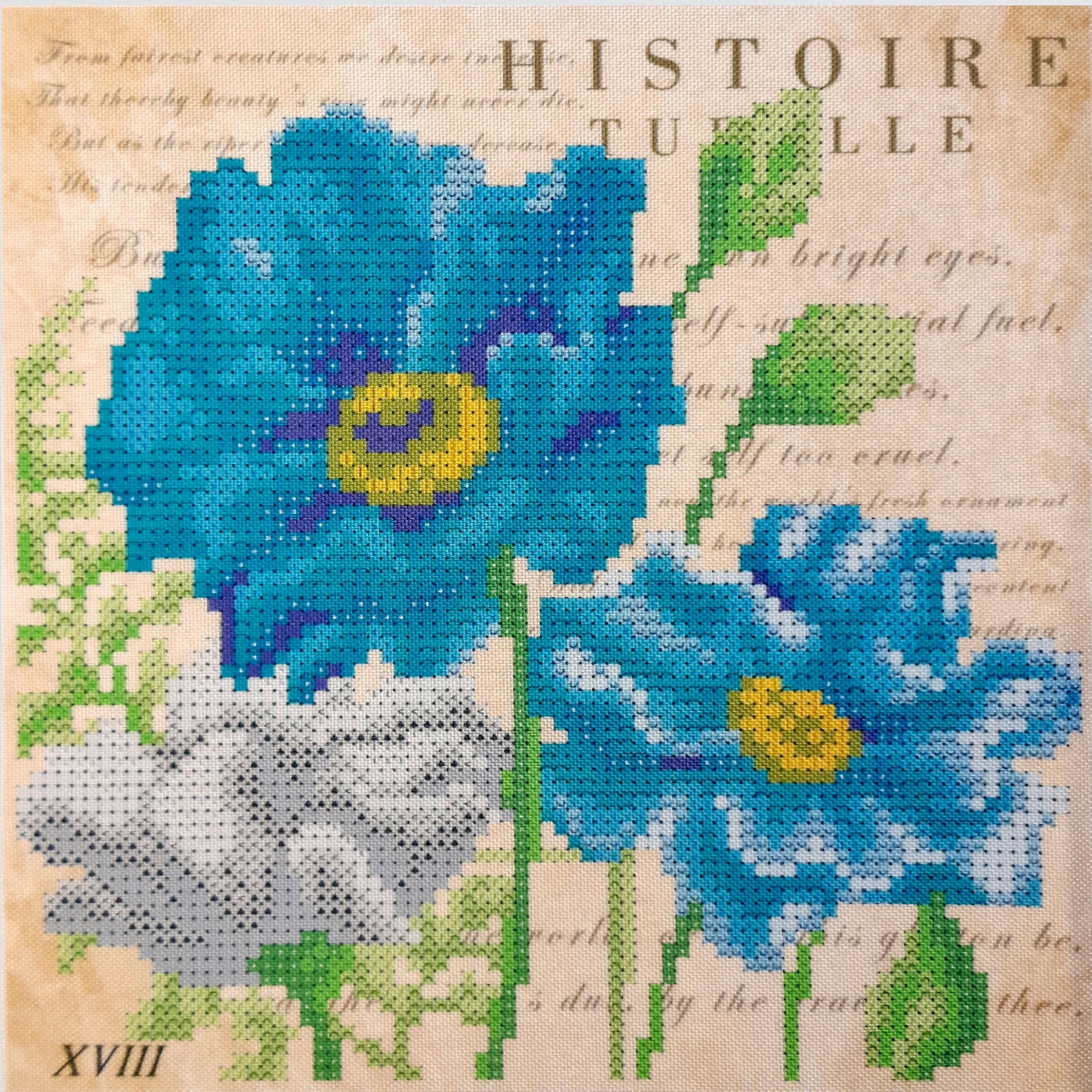 DIY Bead embroidery kit "Blue Flowers''. Size: 6.7-6.7 in (17-17cm) - VadymShop