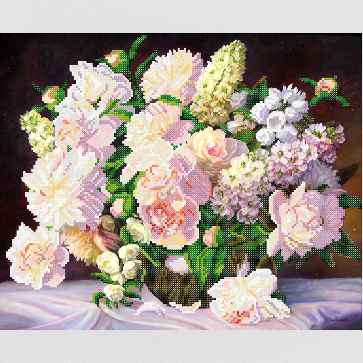 DIY Bead embroidery kit  ''Fragrant peonies". Size: 15.4 - 12.6 in (39 - 32cm) - VadymShop