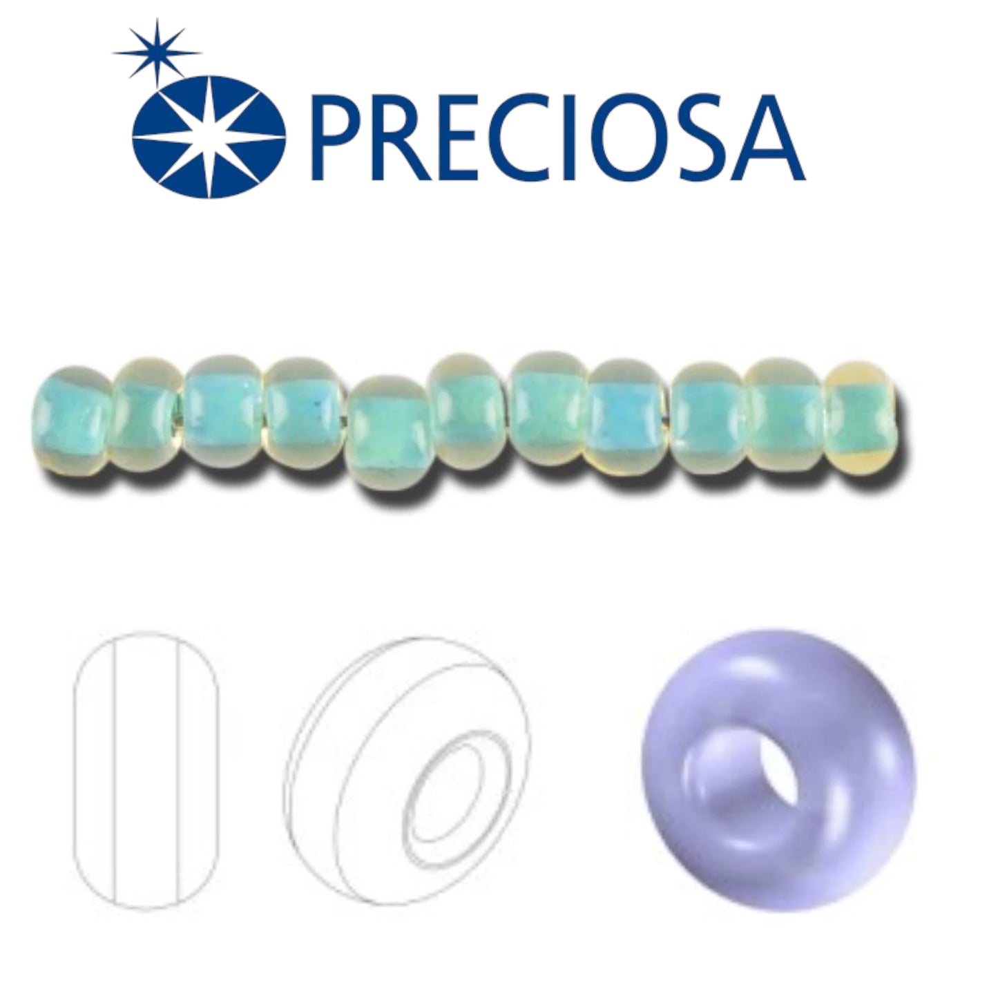 10/0 80836 Preciosa Cseh Üveg Magtartalmú Gyöngyök (Kásagyöngy) Rocailles 2.3mm. Zöld Kristály Terra Kék Szegélyezett.