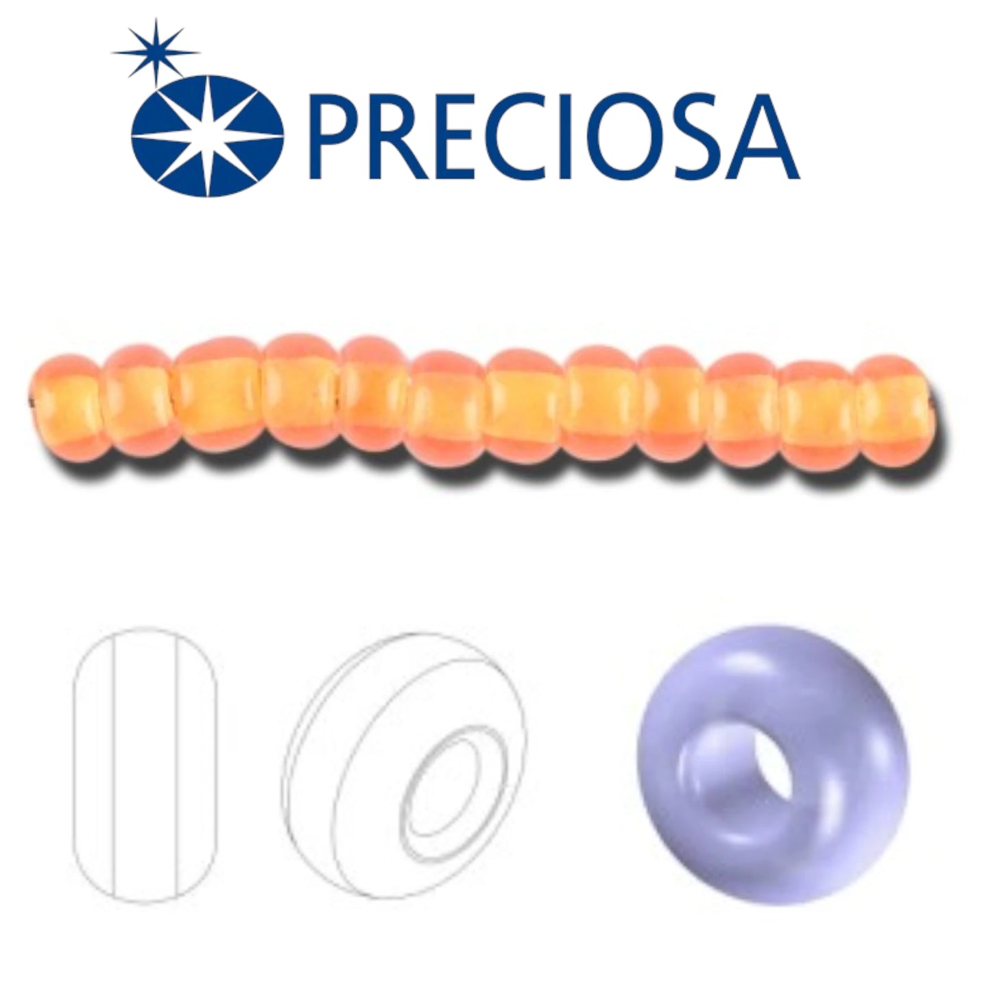 10/0 80983 Preciosa Tšekkiläinen lasi Siemenhelmet Rokaanihelmet 2.3mm. Kristalli Terra Oranssi Viivattu.