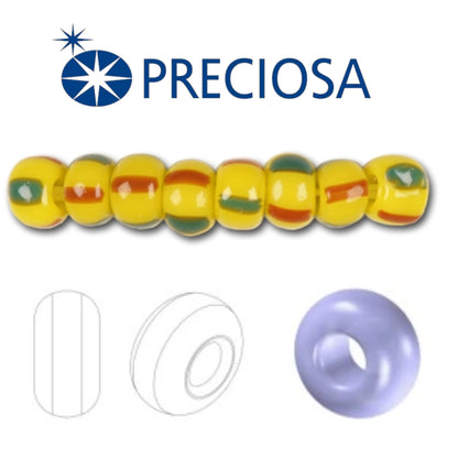 10/0 83150 Preciosa Cseh Üveg Magtartalmú Gyöngyök (Kásagyöngy) Rocailles 2.3mm. Sárga Áttetsző Csíkos.