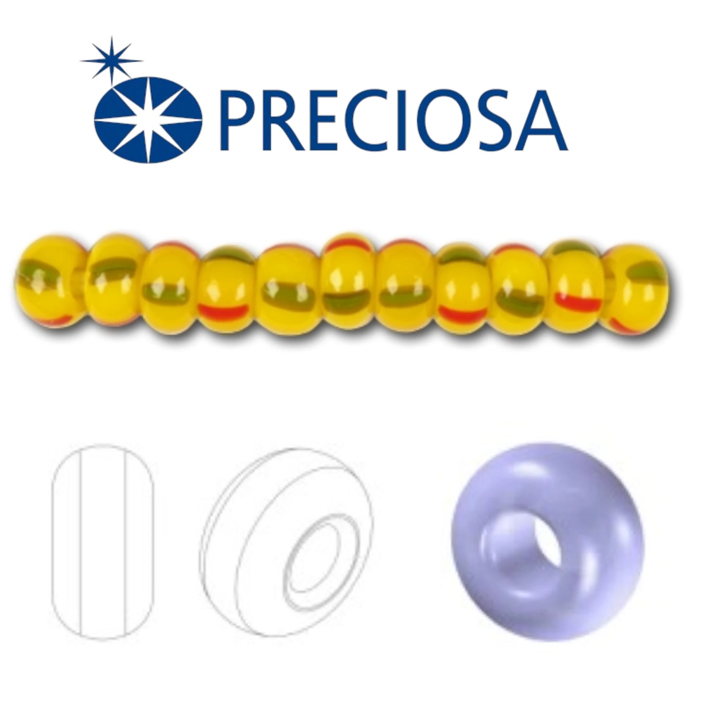 10/0 83590 Preciosa Tjeckiska glaspärlor Rocaillepärlor 2.3mm. Gul ogenomskinlig randig.