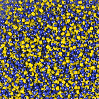 10/0 83730 Preciosa tšekkiläiset lasisiemenhelmet rokaanihelmet 2.3mm. Sininen keltainen raidallinen.