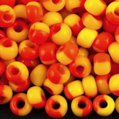 6/0 83780 Preciosa Czech Glass Koraliki Rocailles 4.1mm. Żółto-pomarańczowy harlekin.