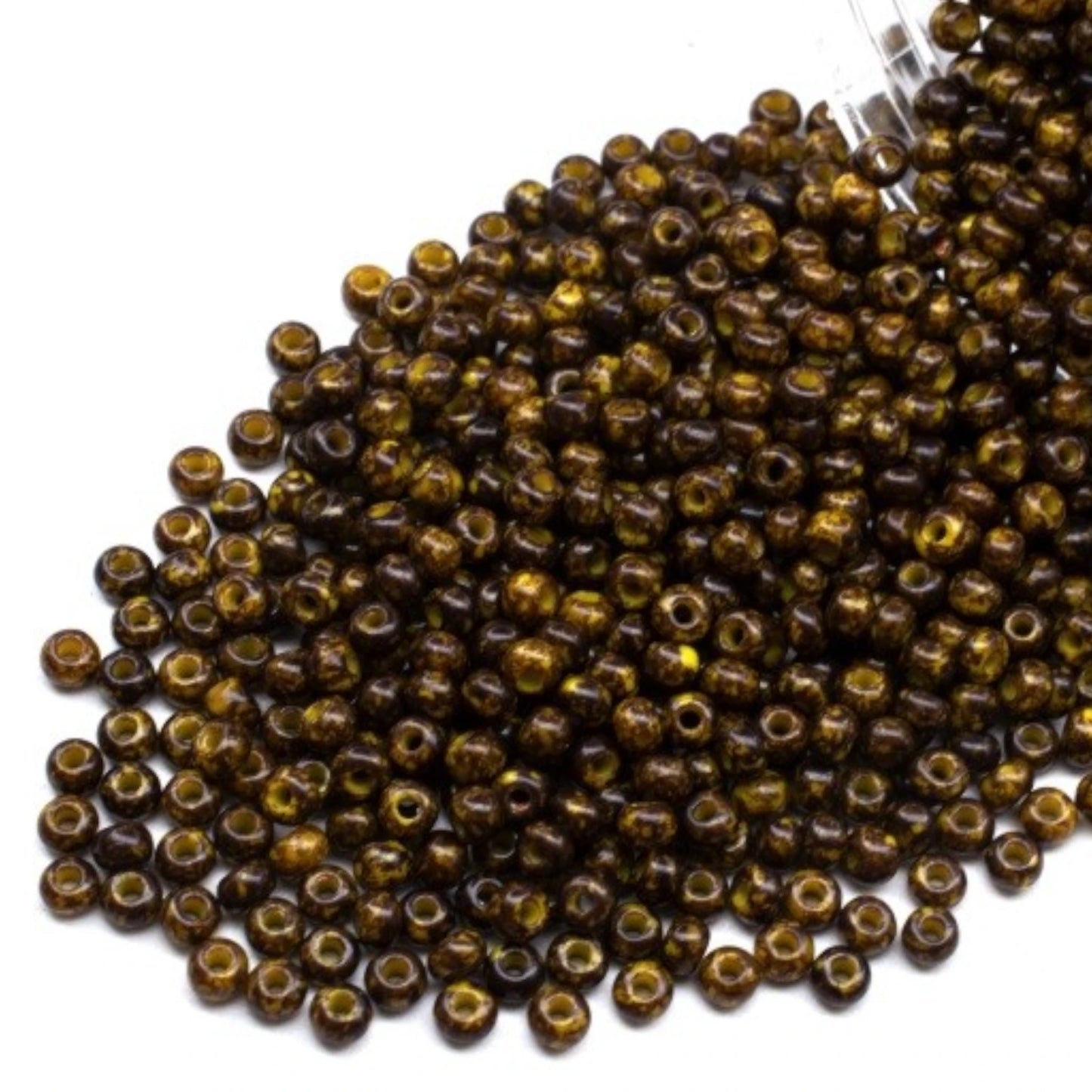 89110 Czech seed beads PRECIOSA round 10/0 Yellow Brown Travertin.