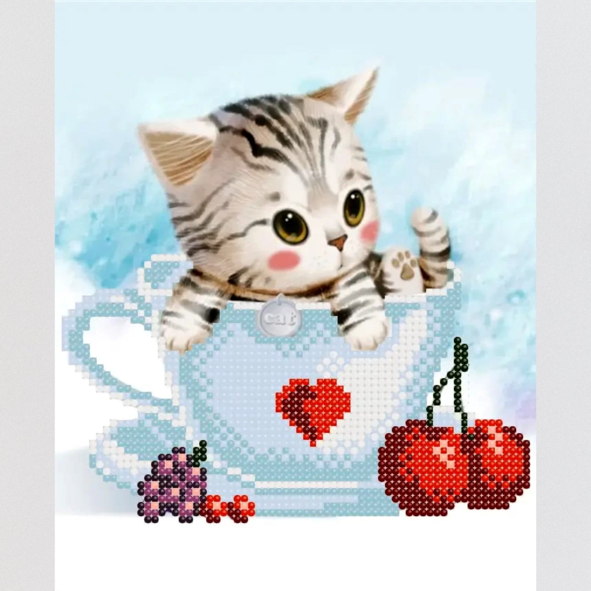 DIY Bead embroidery kit  "Kitten in a cup". Size: 5.9 - 7.5 in (15 - 19cm) - VadymShop