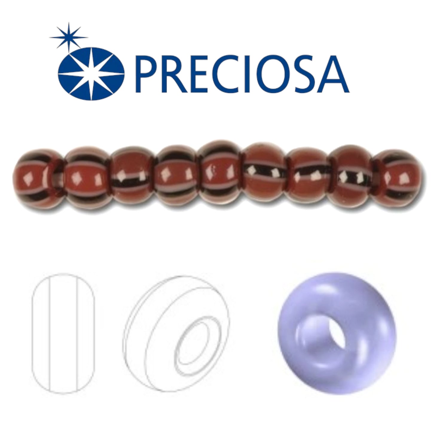 10/0 93050 Preciosa Чеський Скляний Бісер Рокайль 2.3mm. Коричнево-червоні смугасті.