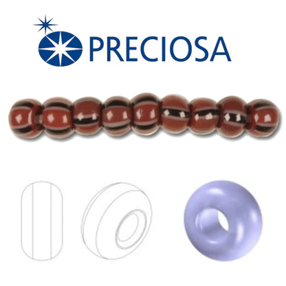 10/0 93050 Preciosa Чеський Скляний Бісер Рокайль 2.3mm. Коричнево-червоні смугасті.