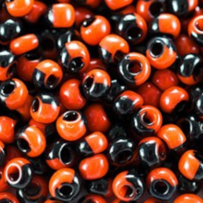 6/0 93750 Preciosa Tjekkiske Glas Perler Rocailles 4.1mm. Sort Orange Harlequin.