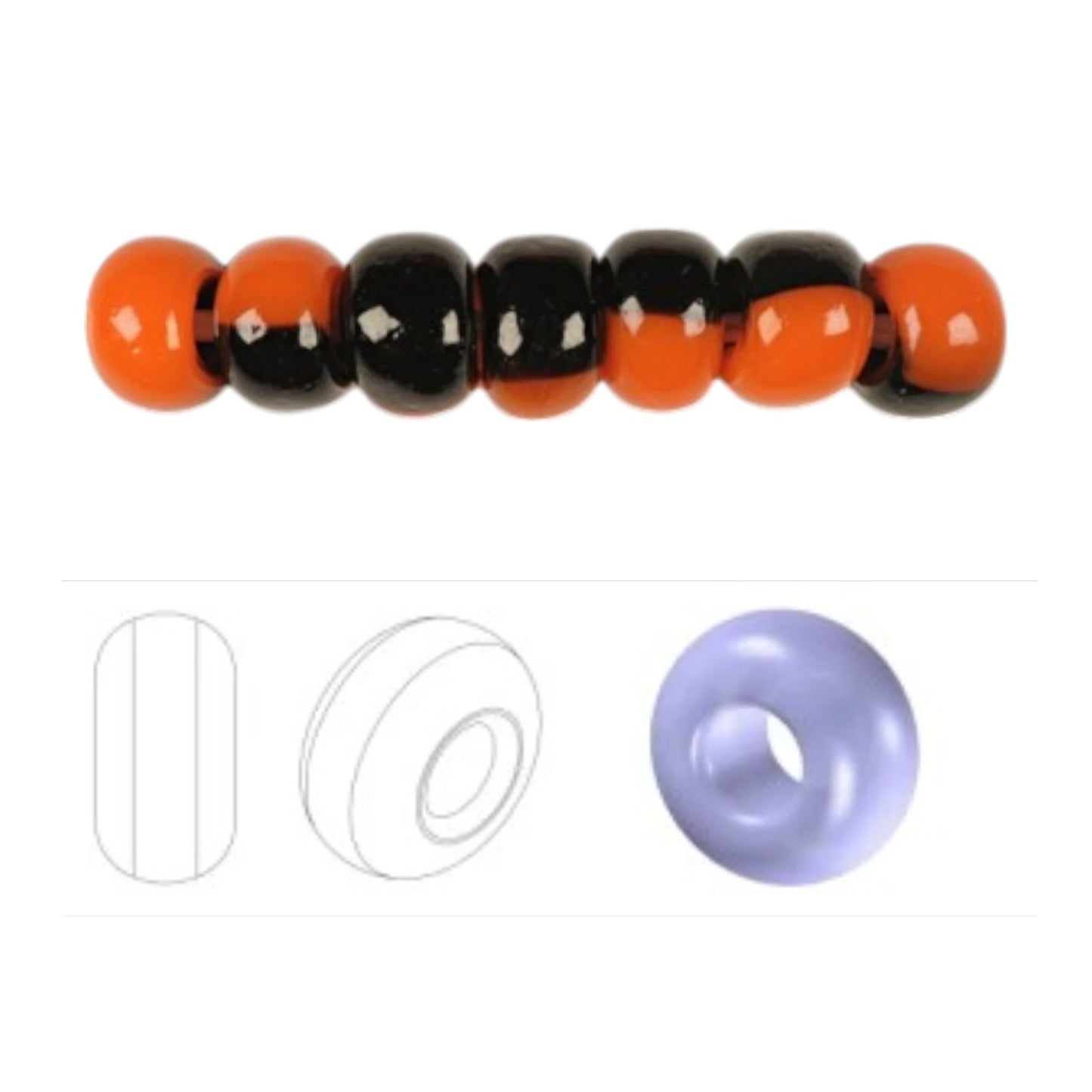 6/0 93750 Preciosa Tjekkiske Glas Perler Rocailles 4.1mm. Sort Orange Harlequin.