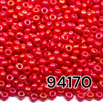 10/0 94170 Preciosa Seed Beads. Opaque rainbow red.