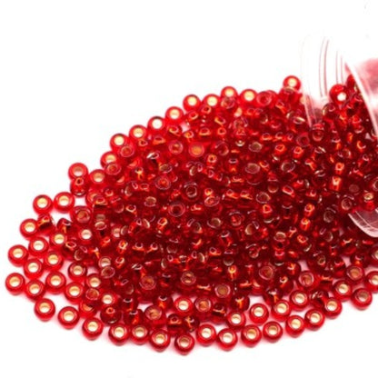 10/0 97070 Preciosa Seed Beads. Red transparent Silver lined.