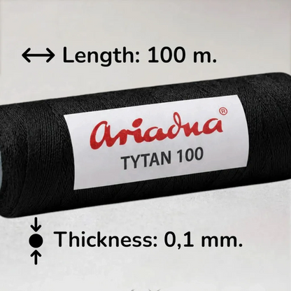 Fio para bordado com missangas, tecelagem de missangas e fabrico de joias. - Ariadna Tytan 100 Preto (2799).