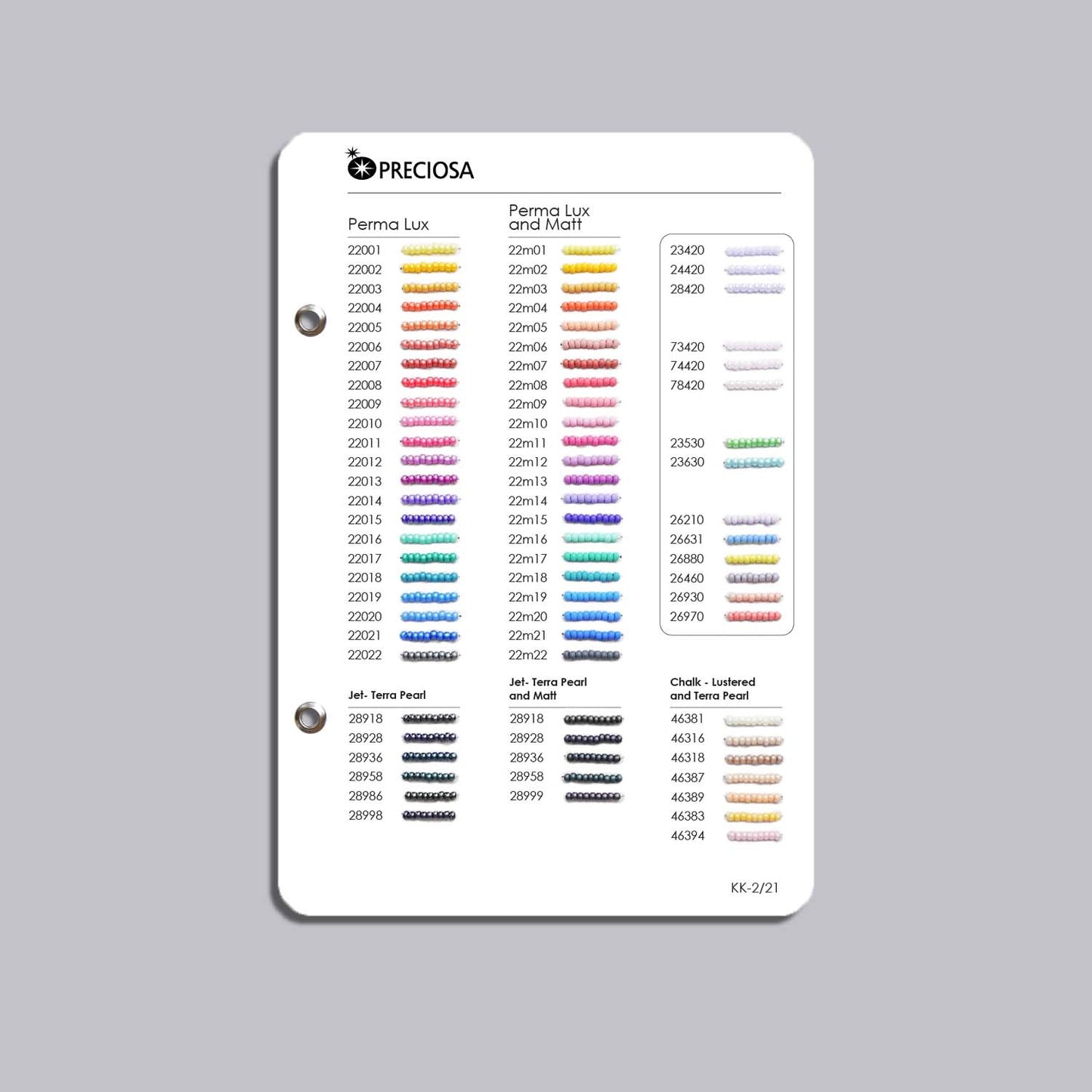Preciosa Rocailles Perler – Farvekatalog.