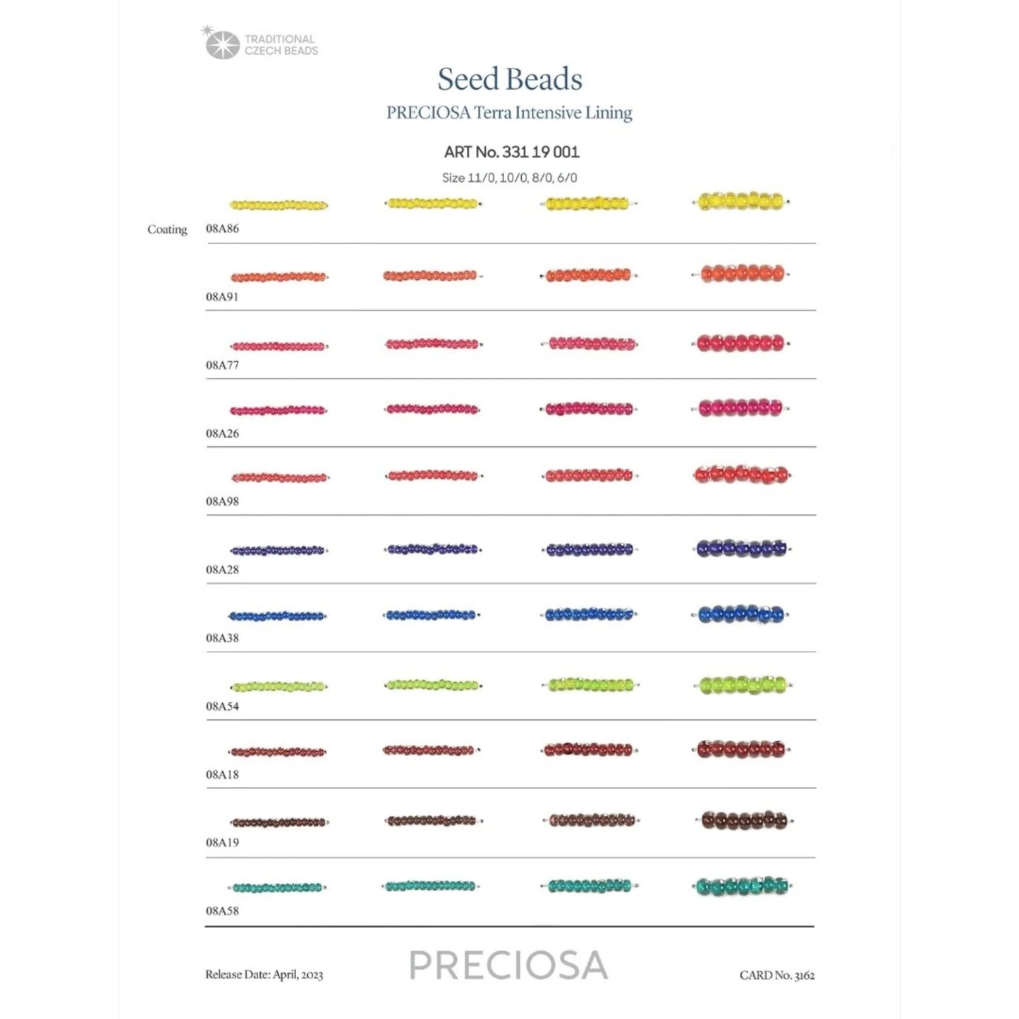 6/0 08A91 Preciosa Czech Glass Seed Beads Rocailles 4.1mm. Crystal terra intensive orange lining.