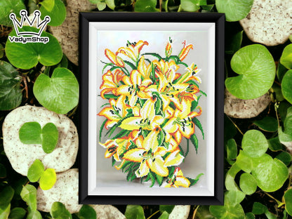 DIY Bead embroidery kit  "Yellow lilies". - VadymShop