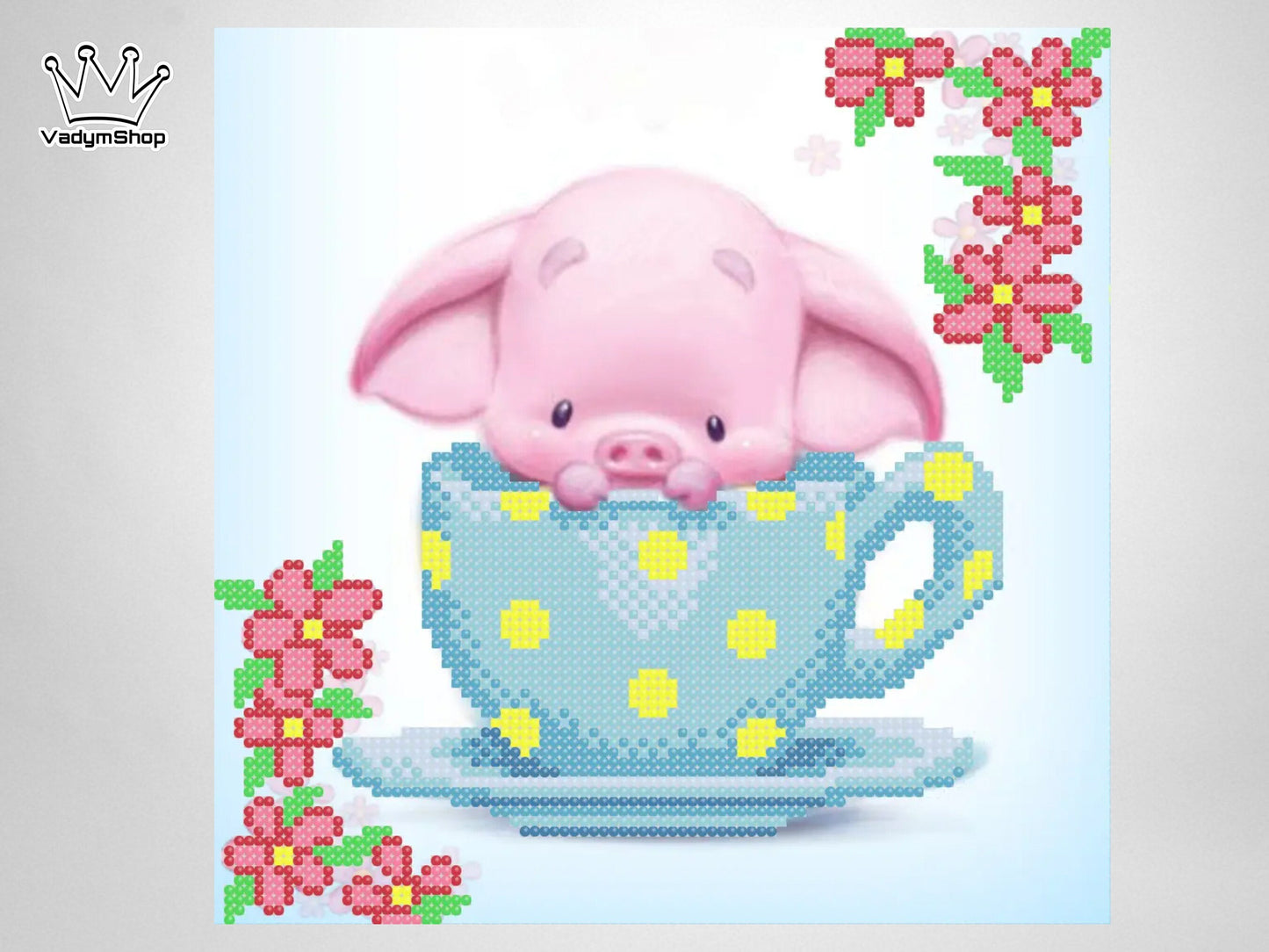 DIY Bead embroidery kit  "Piglet in a cup". - VadymShop