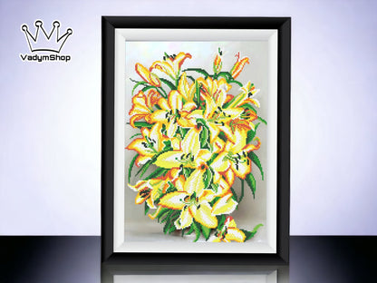 DIY Bead embroidery kit  "Yellow lilies". - VadymShop